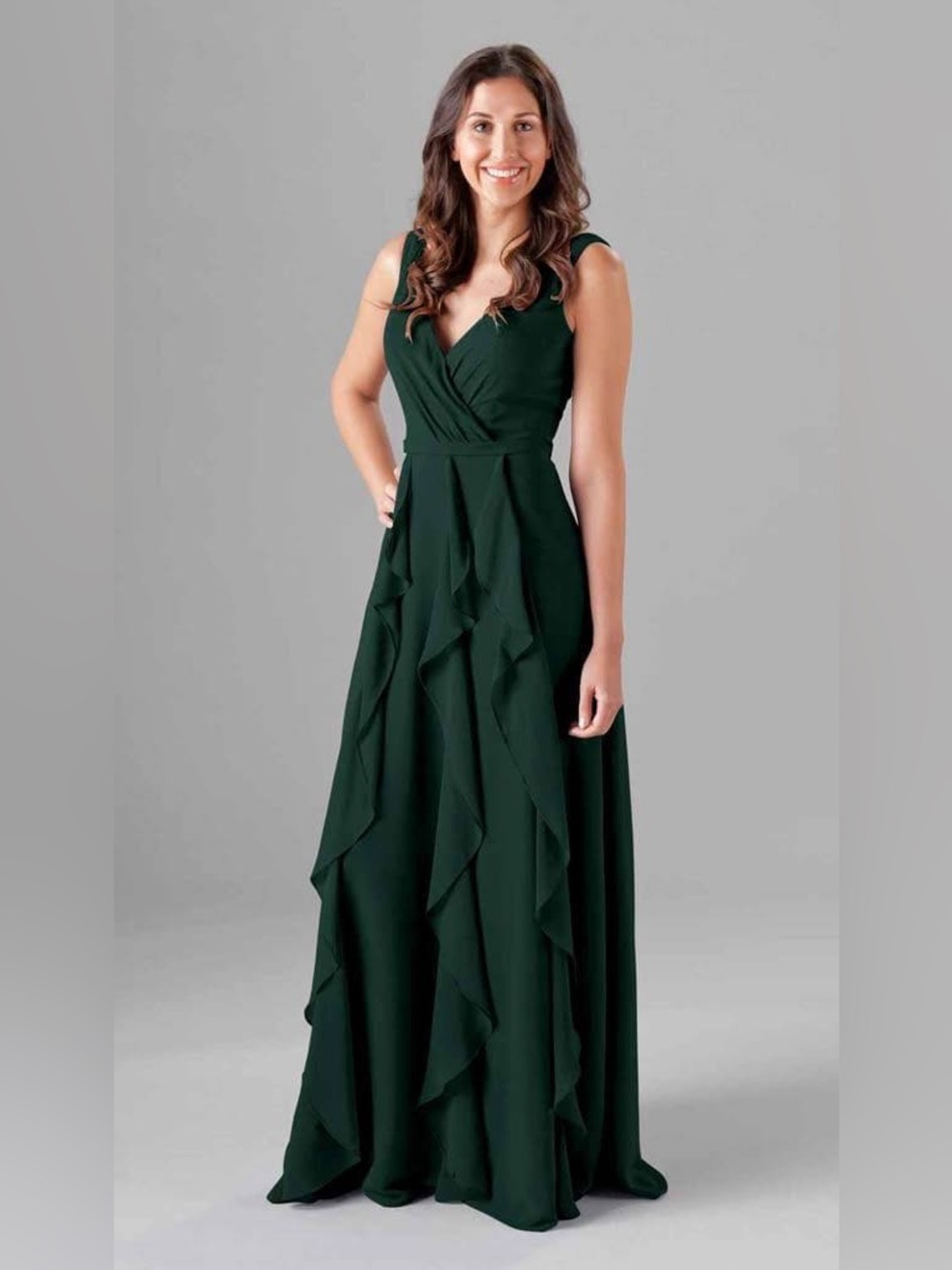 Kennedy Blue Everly Elegant Dark Green Ruffled V-Neck Bridesmaid/Formal Dress